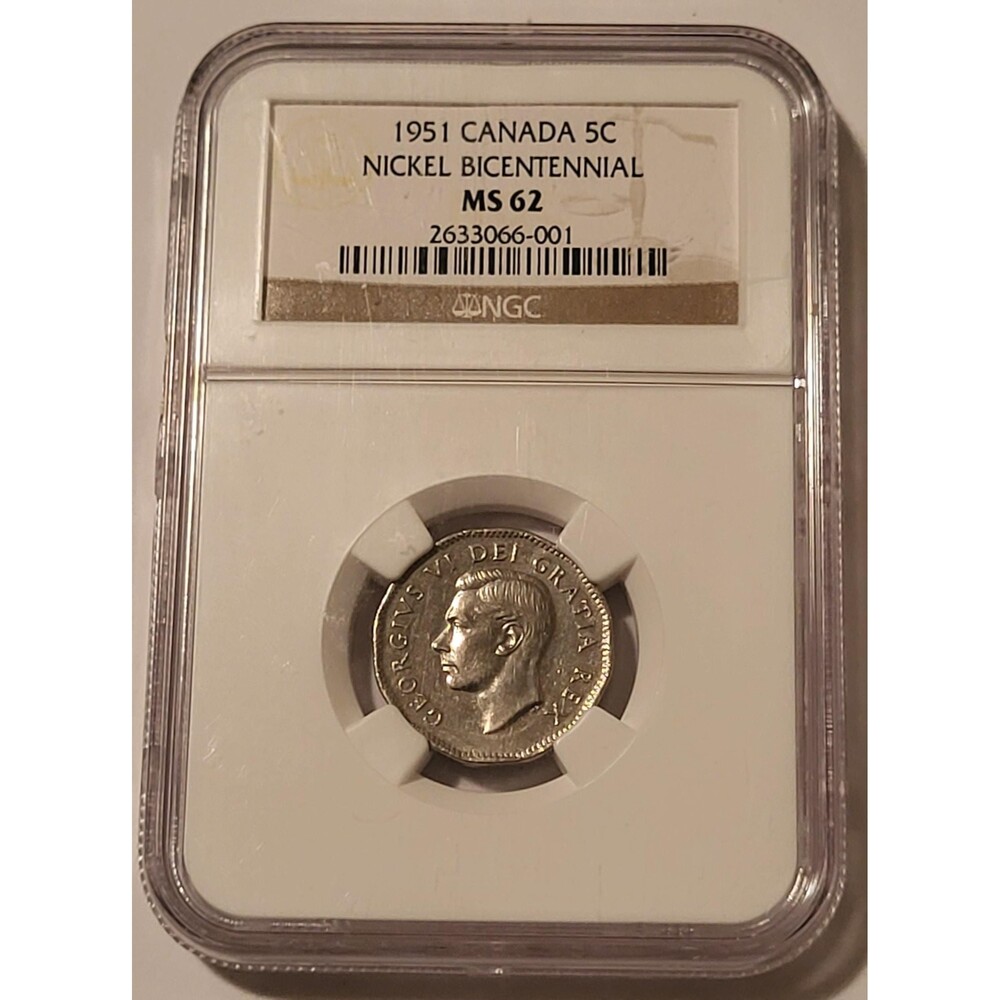 Canada George VI 1951 5 Cents Bicentennial - Nickel MS62 NGC